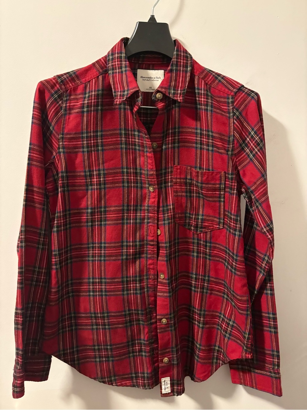Abercrombie & Fitch Red and Navy Plaid Shirt